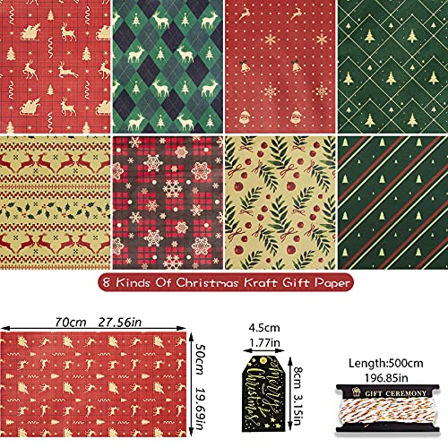 Larcenciel Reusable Christmas Wrapping Kit, 8 Eco-friendly Sheets