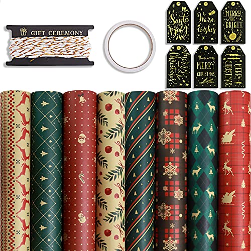 Larcenciel Reusable Christmas Wrapping Kit, 8 Eco-friendly Sheets