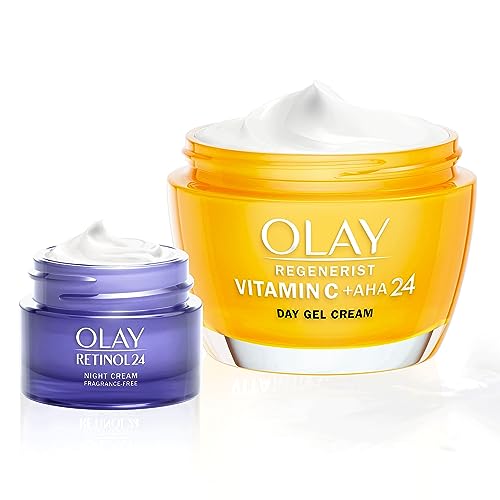 Olay Vitamin C & AHA24 Moisturiser, Face Cream with Vitamin C & AHA & Niacinamide, 50ml, Includes Olay Retinol Travel Size Night Cream, 15ml,