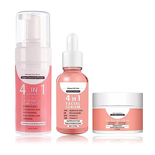 Serum for Face,Skincare Serum with 4IN1 Anti Aging Serum,Skin Care Sets & kits Women Men,Skin Care Brightening Wrinkle Facial Serum Kit with Cleanser-Essence Serum-Cream (4IN1 Serum Set)