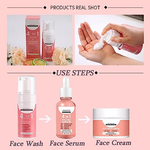 Serum for Face,Skincare Serum with 4IN1 Anti Aging Serum,Skin Care Sets & kits Women Men,Skin Care Brightening Wrinkle Facial Serum Kit with Cleanser-Essence Serum-Cream (4IN1 Serum Set)