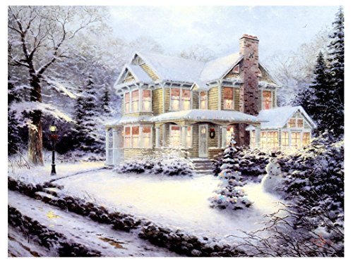 Christmas Canvas LED Large Print with Lights Festive Wall Art 40cm x 30cm Decorations (Christmas House Snowman & Tree Scene)