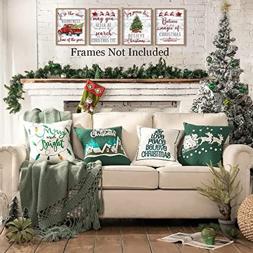 HPNIUB Christmas Decoration,Christmas Art Prints Set of 4 (8”X10”,Frameless),Christmas Wall Art,Reindeer Santa Claus Canvas Poster,Christmas Quotes Wall Art for Living Room Kids Bedroom Home Decor