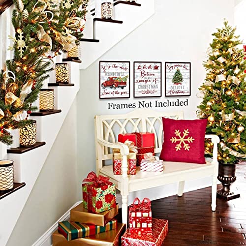 HPNIUB Christmas Decoration,Christmas Art Prints Set of 4 (8”X10”,Frameless),Christmas Wall Art,Reindeer Santa Claus Canvas Poster,Christmas Quotes Wall Art for Living Room Kids Bedroom Home Decor