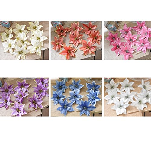8pcs Silver Glitter Artificial Poinsettia Flowers for Christmas Decoration for home use & Wedding Party wreaths & garlands