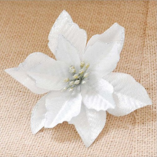8pcs Silver Glitter Artificial Poinsettia Flowers for Christmas Decoration for home use & Wedding Party wreaths & garlands