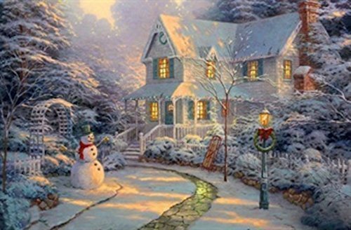 Large Festive Snowman Winter Christmas Snow Scene Light up LED Canvas/Picture