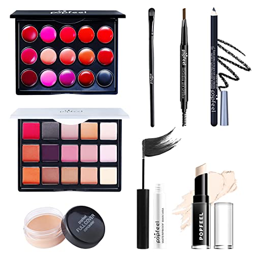 All-In-One Makeup Kit, 8 Pcs Complete Makeup Gift Set Full Kit Combination with Eyeshadow Lipgloss Concealer etc, Essential Starter Bundle for Women, Portable Multi-purpose Beauty Cosmetic Travel Set