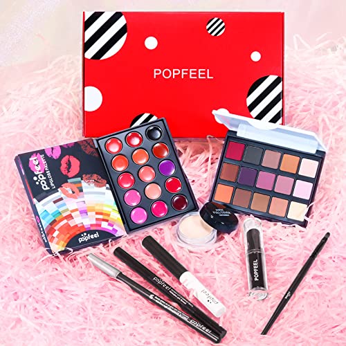 All-In-One Makeup Kit, 8 Pcs Complete Makeup Gift Set Full Kit Combination with Eyeshadow Lipgloss Concealer etc, Essential Starter Bundle for Women, Portable Multi-purpose Beauty Cosmetic Travel Set