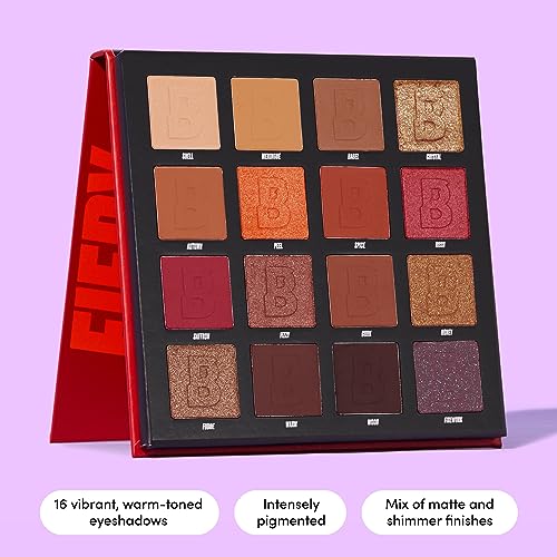 BEAUTY BAY Fiery 16 Piece Colour Eyeshadow Palette Gift Set - Make Up Beauty Products - Vegan Gifts for Teenage Girls - PETA Certified Cruelty Free - Matte & Shimmer - Pink, Bronze, Red, Orange