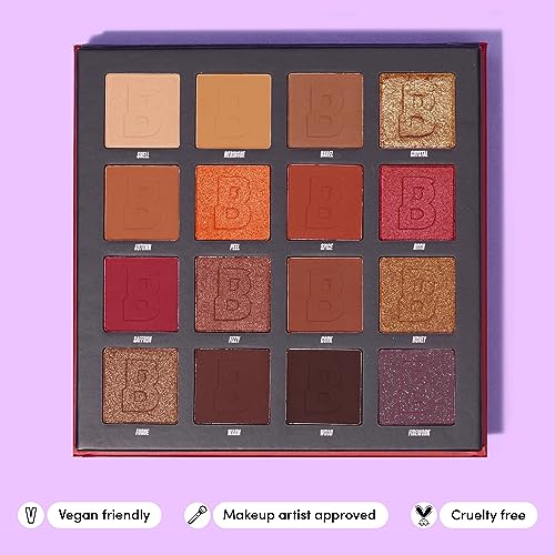 BEAUTY BAY Fiery 16 Piece Colour Eyeshadow Palette Gift Set - Make Up Beauty Products - Vegan Gifts for Teenage Girls - PETA Certified Cruelty Free - Matte & Shimmer - Pink, Bronze, Red, Orange