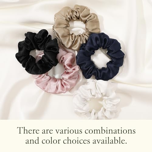 LILYSILK Silk Hair Scrunchies for Frizz Prevention, 100% Mulberry Silk Hair Ties for Breakage Prevention, Elastic ponytail Holders(Coffee, 2Pcs)