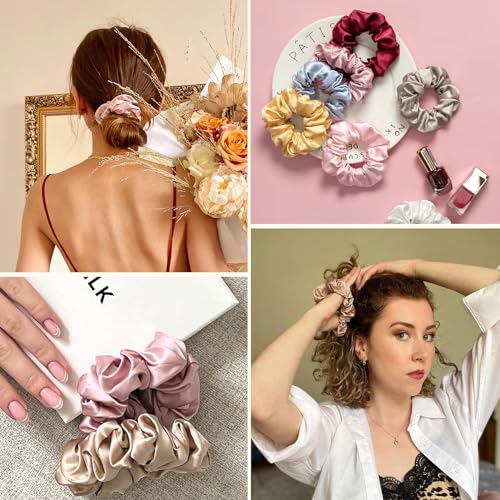 LILYSILK Silk Hair Scrunchies for Frizz Prevention, 100% Mulberry Silk Hair Ties for Breakage Prevention, Elastic ponytail Holders(Coffee, 2Pcs)