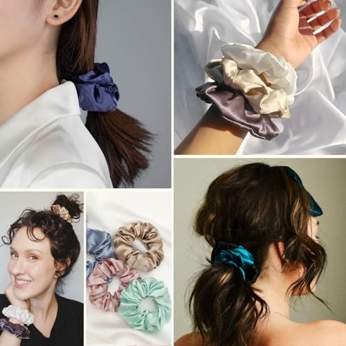 LILYSILK Silk Hair Scrunchies for Frizz Prevention, 100% Mulberry Silk Hair Ties for Breakage Prevention, Elastic ponytail Holders(Coffee, 2Pcs)
