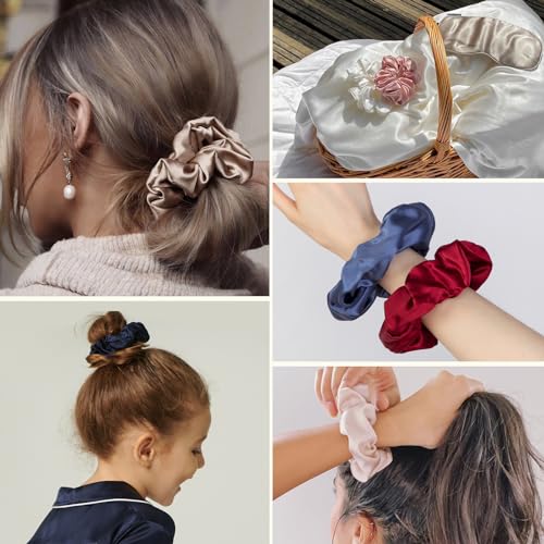LILYSILK Silk Hair Scrunchies for Frizz Prevention, 100% Mulberry Silk Hair Ties for Breakage Prevention, Elastic ponytail Holders(Coffee, 2Pcs)