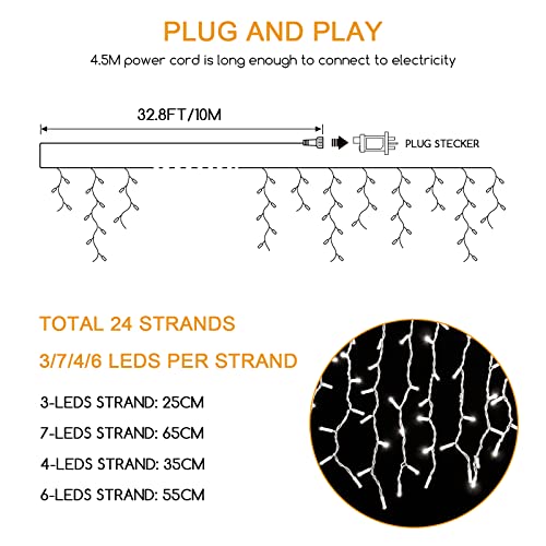 Icicle outdoor christmas lights，120 LED 4.5m/14.76ft Plug in Window Lights