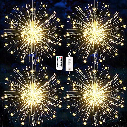 4 Pack Firework Lights, 120 LED Starburst Lights, Outdoor Garden Lighting,Christmas String Lights Waterproof 8 Modes Battery Powered with Remote Control for Garden, Christmas, Party,Outdoor,Indoor