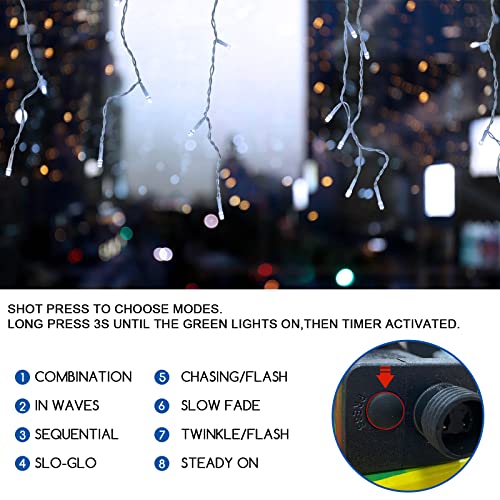 Icicle outdoor christmas lights，120 LED 4.5m/14.76ft Plug in Window Lights