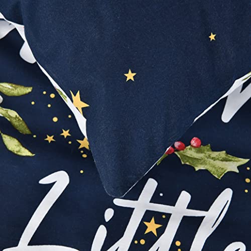 Sleepdown Merry Christmas Holly Tree Navy White Reversible Duvet Cover Quilt Bedding Set with Pillowcase Soft Easy Care Bed Linen - Single (135cm x 200cm)