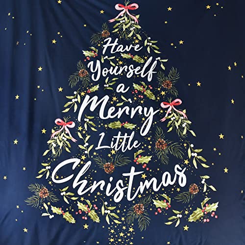 Sleepdown Merry Christmas Holly Tree Navy White Reversible Duvet Cover Quilt Bedding Set with Pillowcase Soft Easy Care Bed Linen - Single (135cm x 200cm)