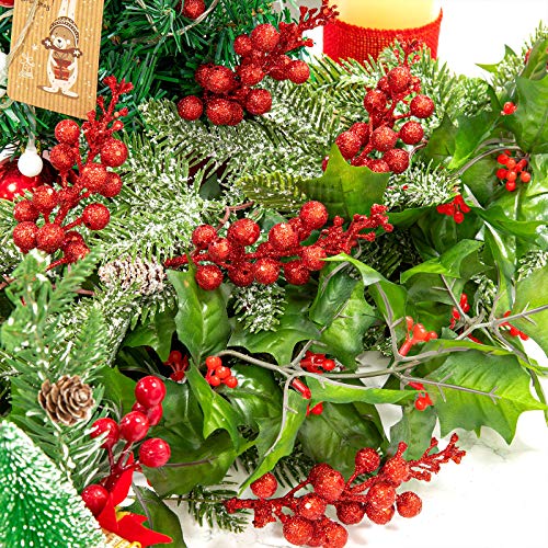 Whaline 12Pcs Christmas Glitter Berries Stems 8.3 Inch Artificial Fruit Berry Picks Holly Berry Twig for Xmas Tree Ornament DIY Craft Christmas Wreath Garland Winter Holiday Decoration, Red