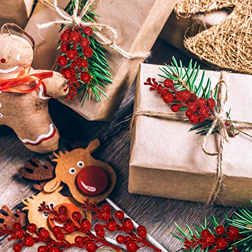 Whaline 12Pcs Christmas Glitter Berries Stems 8.3 Inch Artificial Fruit Berry Picks Holly Berry Twig for Xmas Tree Ornament DIY Craft Christmas Wreath Garland Winter Holiday Decoration, Red