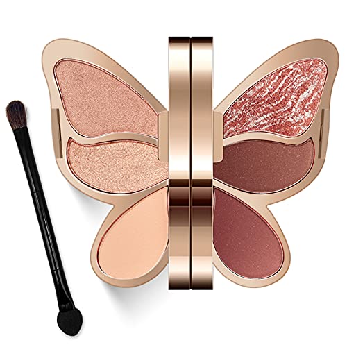 Erinde Butterfly Eyeshadow Palette, 6 Colors Eyeshadow Palette, Palette Eyeshadow Powder Long Lasting Waterproof, Portable Butterfly Makeup Palette Set, Women's Day Present for Mother, Wife, Sister
