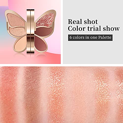 Erinde Butterfly Eyeshadow Palette, 6 Colors Eyeshadow Palette, Palette Eyeshadow Powder Long Lasting Waterproof, Portable Butterfly Makeup Palette Set, Women's Day Present for Mother, Wife, Sister