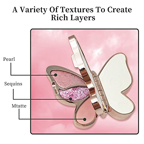 Erinde Butterfly Eyeshadow Palette, 6 Colors Eyeshadow Palette, Palette Eyeshadow Powder Long Lasting Waterproof, Portable Butterfly Makeup Palette Set, Women's Day Present for Mother, Wife, Sister