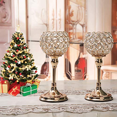 Gold Crystal Candlestick Holders - Christmas Table Decor