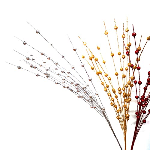 MSUIINT 6PCS Christmas Silver Berry Twig Stem,10-Head Christmas Glitter Berries Stems,40cm Artificial Fruit Berry Picks Holly Berry Twig