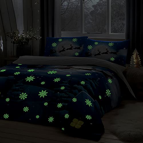 Santa Glow-In-The-Dark Christmas Duvet Set - Double Bed
