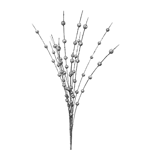 MSUIINT 6PCS Christmas Silver Berry Twig Stem,10-Head Christmas Glitter Berries Stems,40cm Artificial Fruit Berry Picks Holly Berry Twig