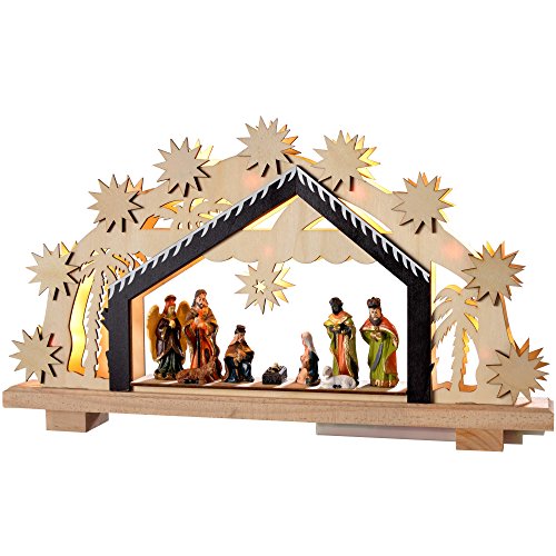 Christmas Nativity Scene: 8 Warm LED Lights, 26cm