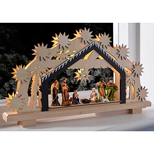 Christmas Nativity Scene: 8 Warm LED Lights, 26cm