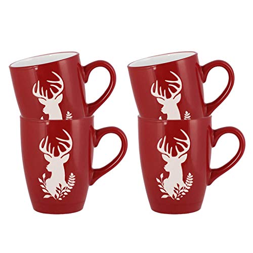 Christmas Reindeer Hand Painted Mugs Set - 4 pièces