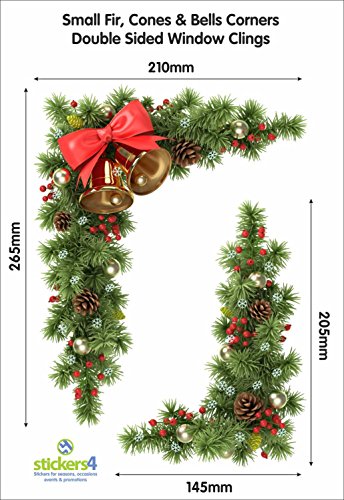 2 Small Fir Cone and Bell Christmas Window Clings