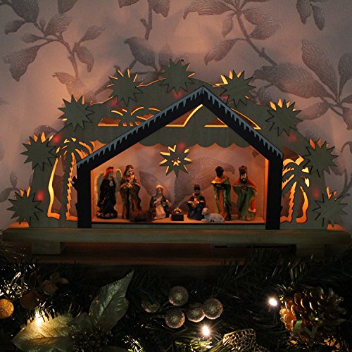 Christmas Nativity Scene: 8 Warm LED Lights, 26cm