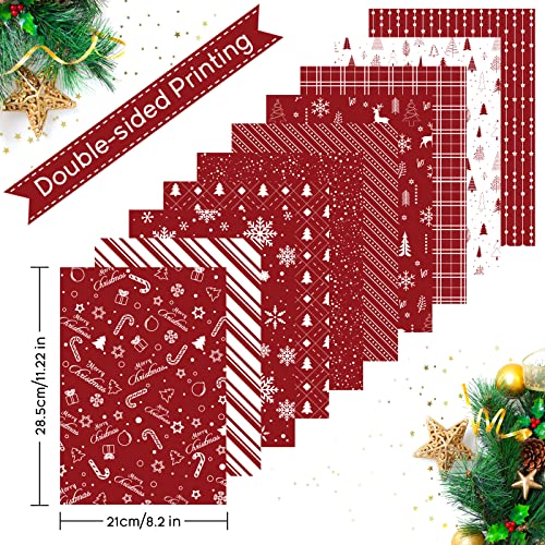 MIAHART 30 Sheets Merry Christmas Pattern Paper Set A4 Size 10 Designs Festival Decorative Craft Paper Double-Sided for Card Making Scrapbook, Red and White