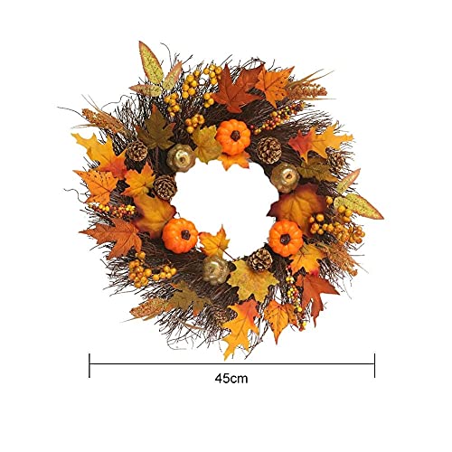 AIRICA 40/45CM Autumn Door Wreaths, Fall Maple Leaf Pumpkin Berry Garland Artificial Harvest Wreath Front Door for Halloween Christmas Thanksgiving Wall Home Outdoor&Indoor Decorations (Type B-45CM)