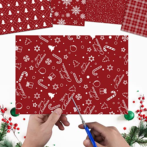 MIAHART 30 Sheets Merry Christmas Pattern Paper Set A4 Size 10 Designs Festival Decorative Craft Paper Double-Sided for Card Making Scrapbook, Red and White