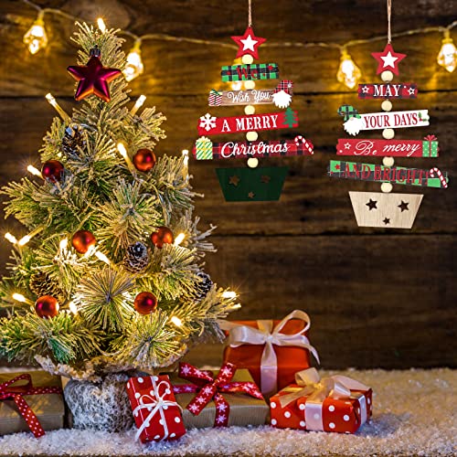 2 Pcs Christmas Tree Wooden Decoration, Xmas Hanging Tree Ornaments Christmas Wood Tree Pendant Baubles Creative Wood Crafts Accessories for Christmas Tree Home Window Door Decor Party Supplies