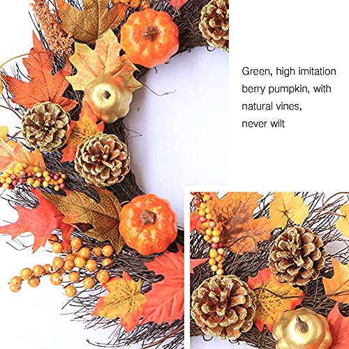 AIRICA 40/45CM Autumn Door Wreaths, Fall Maple Leaf Pumpkin Berry Garland Artificial Harvest Wreath Front Door for Halloween Christmas Thanksgiving Wall Home Outdoor&Indoor Decorations (Type B-45CM)