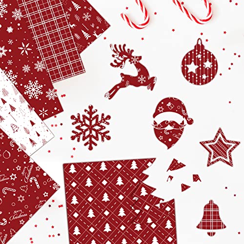 MIAHART 30 Sheets Merry Christmas Pattern Paper Set A4 Size 10 Designs Festival Decorative Craft Paper Double-Sided for Card Making Scrapbook, Red and White