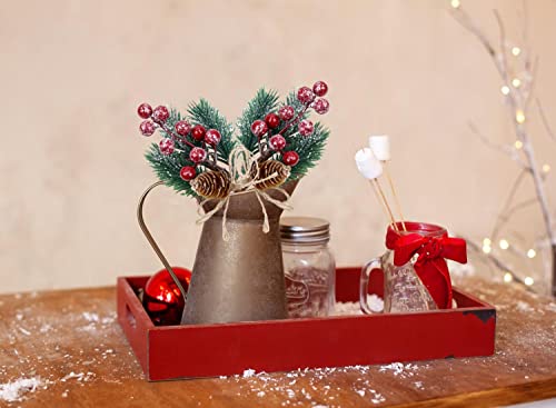 Feizeisun 10PCS Glitter Red Christmas Berries Stems Toppers Artificial Pine Picks and Sprays Holly Xmas Berry Picks with Pinecones Christmas Foliage for Crafts Garland Wreath Home Decor