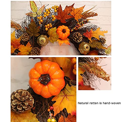 AIRICA 40/45CM Autumn Door Wreaths, Fall Maple Leaf Pumpkin Berry Garland Artificial Harvest Wreath Front Door for Halloween Christmas Thanksgiving Wall Home Outdoor&Indoor Decorations (Type B-45CM)