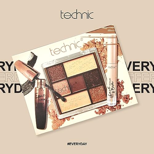 Technic 3Pc Chocolate Truffle Eye Make Up Gift Set - Lash & Brow Serum, 7 Shade Eyeshadow Palette & Epic Lash Mascara - Vegan and Cruelty Free