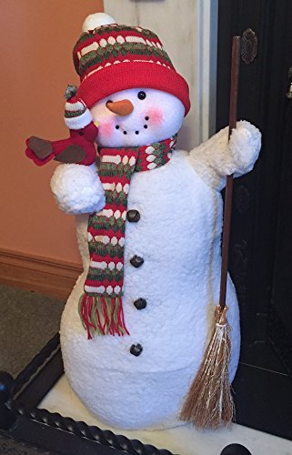 Large Smiley Fireside Snowman dressed in hat & scarf with broom Christmas Decoration