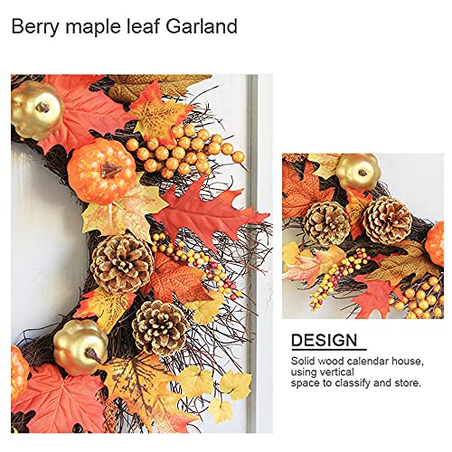 AIRICA 40/45CM Autumn Door Wreaths, Fall Maple Leaf Pumpkin Berry Garland Artificial Harvest Wreath Front Door for Halloween Christmas Thanksgiving Wall Home Outdoor&Indoor Decorations (Type B-45CM)