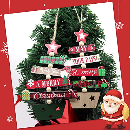 2 Pcs Christmas Tree Wooden Decoration, Xmas Hanging Tree Ornaments Christmas Wood Tree Pendant Baubles Creative Wood Crafts Accessories for Christmas Tree Home Window Door Decor Party Supplies